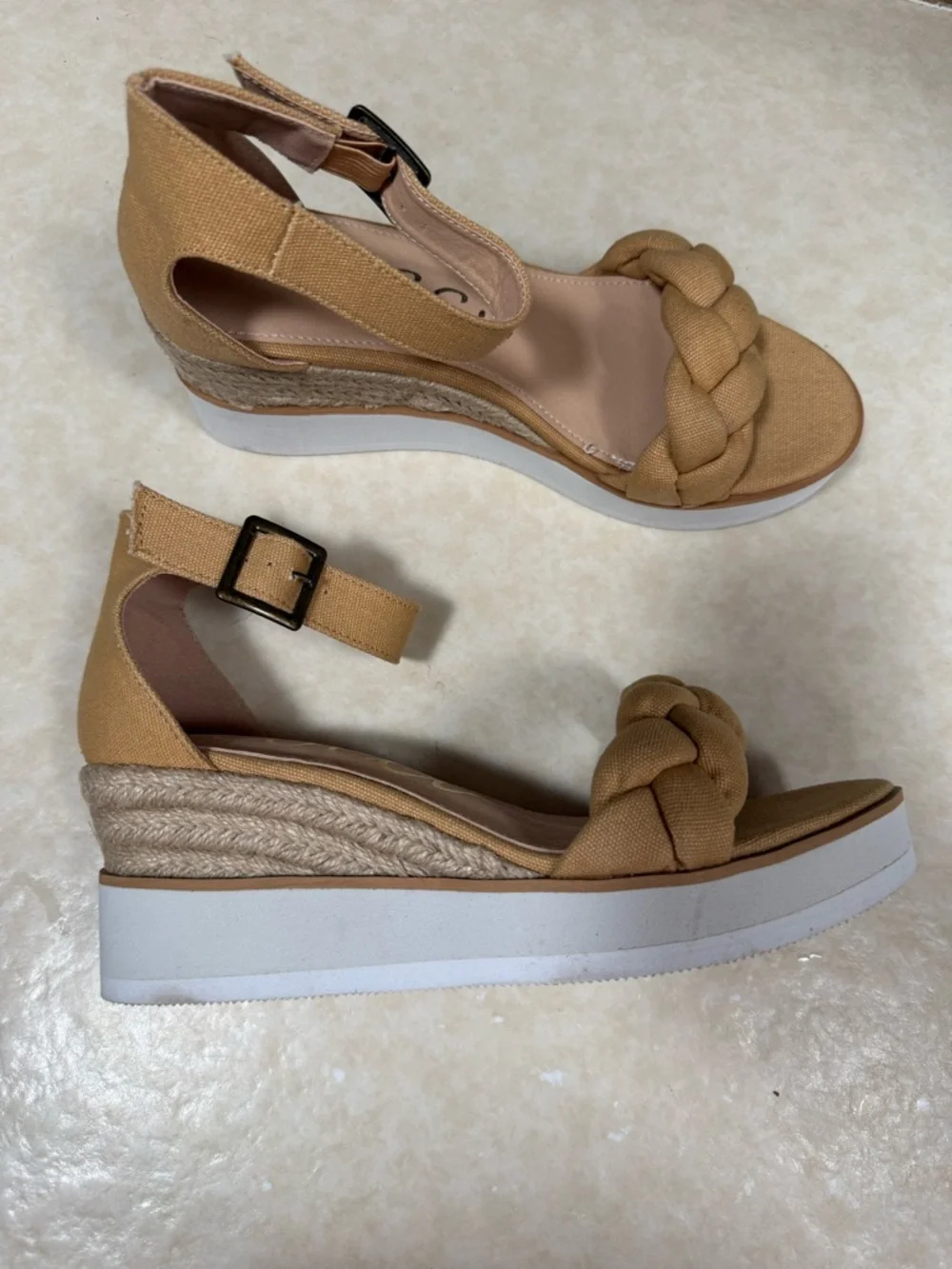 Ccocci Paloma Camel/Tan Braided Canvas Wedge Sandals 10